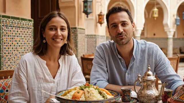 Young couple enjoying their time at the moroccan restaurant
