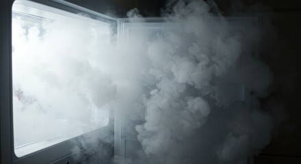 Refrigerator Door Ajar, Cold Vapor Emitting, White Smoke Billowing