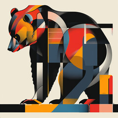 Illustration of bear in assemblage style on white.
