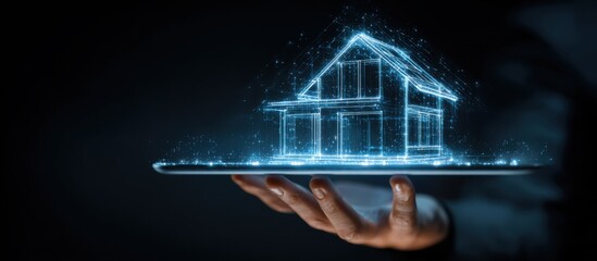 Digital model of a house displayed on a hand, symbolizing technology in architecture and design