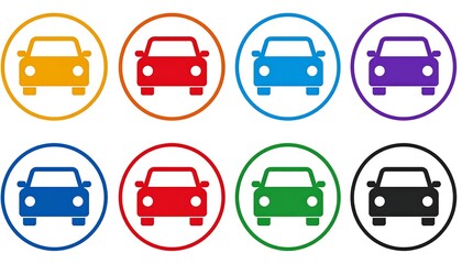 Fototapeta premium Colorful car icons in circles. Simple, multiple views