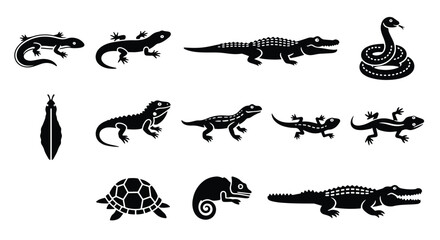 Vector silhouette illustration a black silhouette of a lizard or salamander with detailed markings on a white background