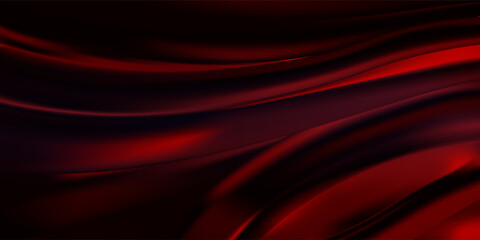 Abstract curved red silk on red background with lighting effect and copy space for text. Luxury design style. Vector illustration