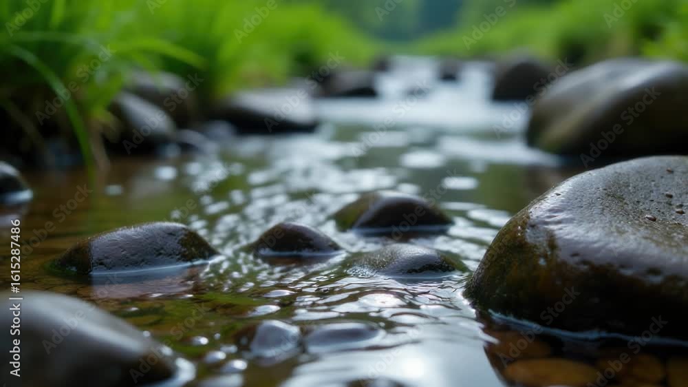 Aufkleber a serene scene of a stream running through a dense and vibrant forest