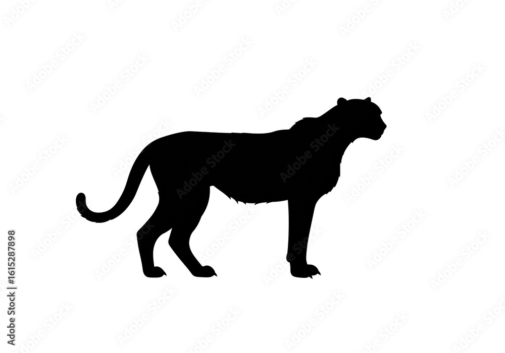 Poster a silhouette of a large cat standing on a white background in a side profile view image