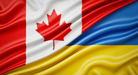 Canada ukraine flags friendship support collaboration partnership alliance international relations waving silk