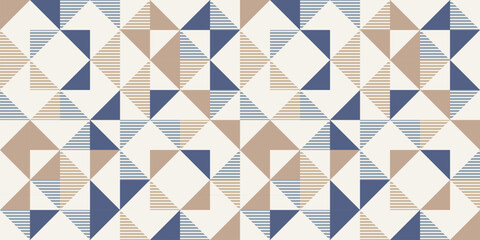 Retro style diagonal stripes and angular shapes. quilt blocks design, seamless repeating vector pattern, Abstract simple geometric background for fabric, textile design or interior decoration. colors