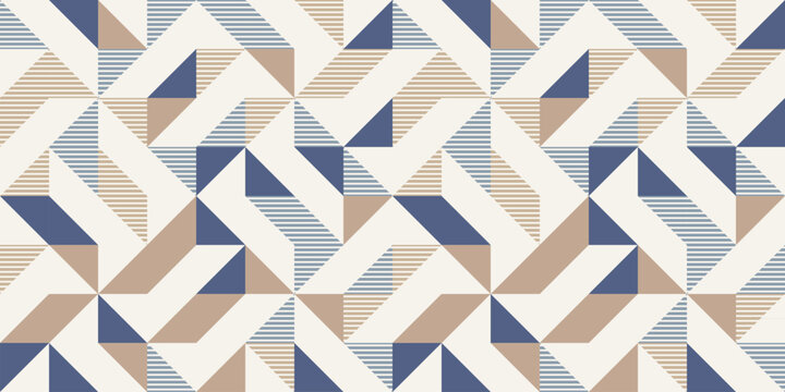 Retro style diagonal stripes and angular shapes. quilt blocks design, seamless repeating vector pattern, Abstract simple geometric background for fabric, textile design or interior decoration. colors
