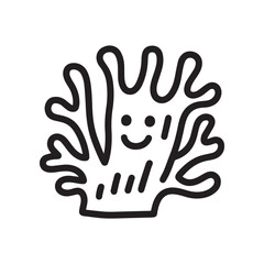 An adorable line drawing of a cheerful coral with playful, branching shapes and smooth curves. 