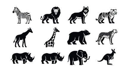 Naklejka premium Vector silhouette illustration stylized black silhouette illustrations of a giraffe and a bear on a white background