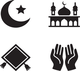 Minimal Islamic Festival Icons – Black and White Vector Set