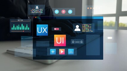 UX-UI design web and user design development.Holographic UIUX, display icons of UX-UI designer, creative planning, data visualization. Web design, application design,coding develop.	
 - Powered by Adobe