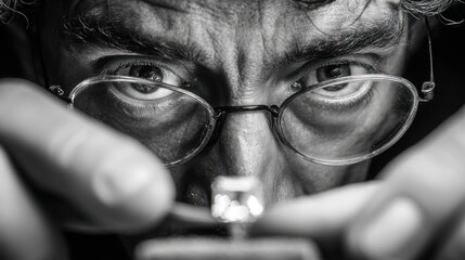 Close-up black and white jeweler