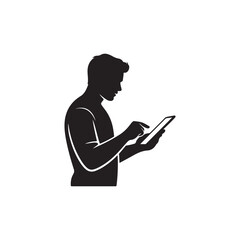 Silhouette of a Man Using a Tablet.A simple, impactful silhouette of a man using a tablet.