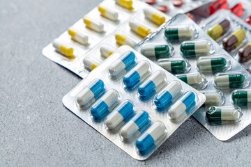 Variety of medicines and drugs.Medicine and healthcare concept.Variety of medicines and...