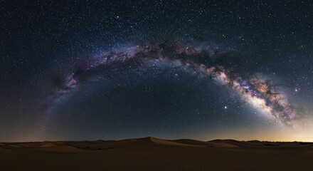 Milky Way Galaxy over Desert Landscape at Night, Stars and Sand Dunes