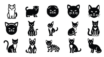 Fototapeta premium Vector silhouette illustration a set of black silhouette icons showcasing various cat poses and expressions