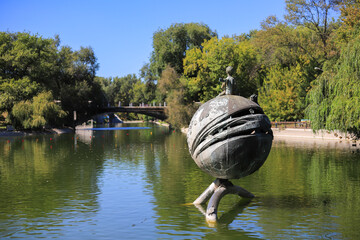 Monument of the little prince on the planet in Globa park in Dnipro