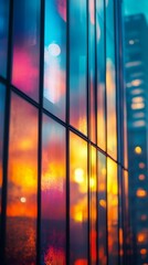 Building Windows Reflecting City Lights at Night
