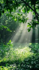 Sunlight Streaming Through Green Forest Canopy