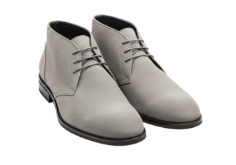 Pair of Grey Suede Chukka Boots, isolated on a transparent background


