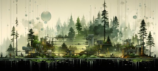 forest Wireframe, highly detailed, cinematic lighting, Generative AI