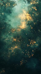 Abstract Forest Canopy with Glowing Lights and Dark Teal Hues