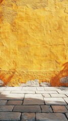 Yellow Wall and Stone Pavement Background Texture