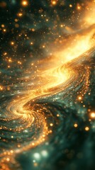 Swirling Galaxy of Golden Light and Dark Mist Abstract