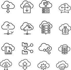 Cloud Computing Line Icons Set - Data Storage and Network Technology

