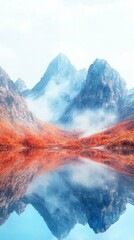 Mountains Reflecting in Lake Scenic Autumn Landscape