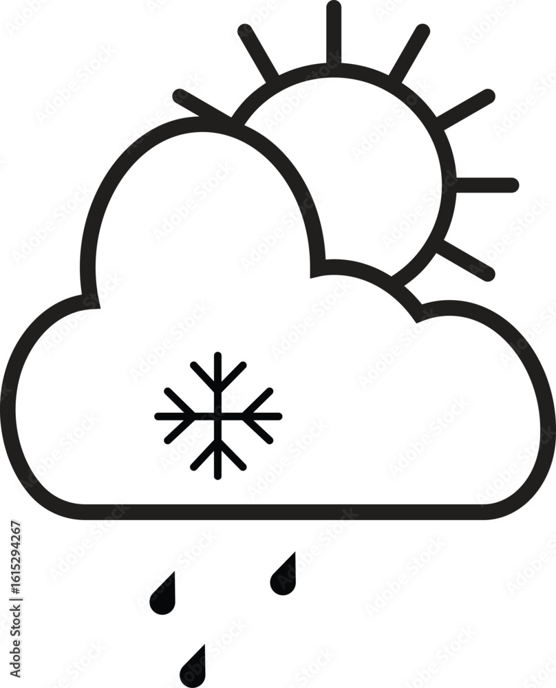 Aufkleber printsun and cloud with snowflake icon for snowy weather during daytime and winter forecast with tra