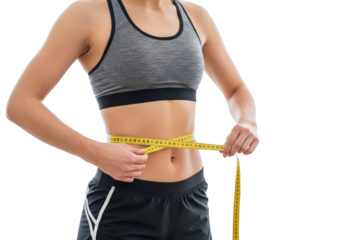 Woman Measuring Her Waist with Tape, isolated on a transparent background

