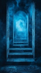 Stone Stairway Leading to Light in Arched Tunnel