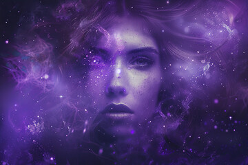 Abstract composition with concept of Virgo zodiac sign symbol, abstract vivid composition consists of fictional unreal fantastic vision on background