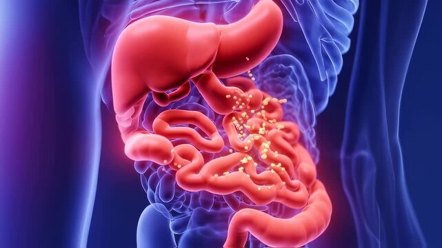 Detailed 3D animation of the digestive system showcasing essential organ functions