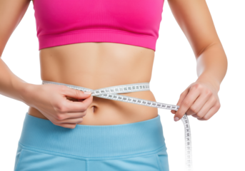 Woman Measuring Her Waist with Tape, isolated on a transparent background