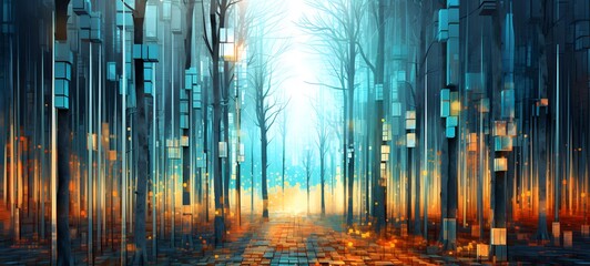 forest Wireframe, highly detailed, cinematic lighting, Generative AI