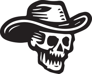 skull wearing a cowboy hat hand drawn black vector illustration