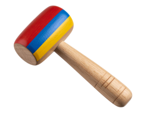  “Colorful Striped Wooden Mallet with Diagonal Pattern, isolated on a transparent background”.