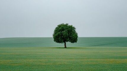 Single Quercus Tree on Vast Grassy Plain