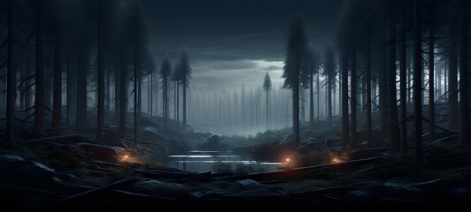 forest Wireframe, highly detailed, cinematic lighting, Generative AI