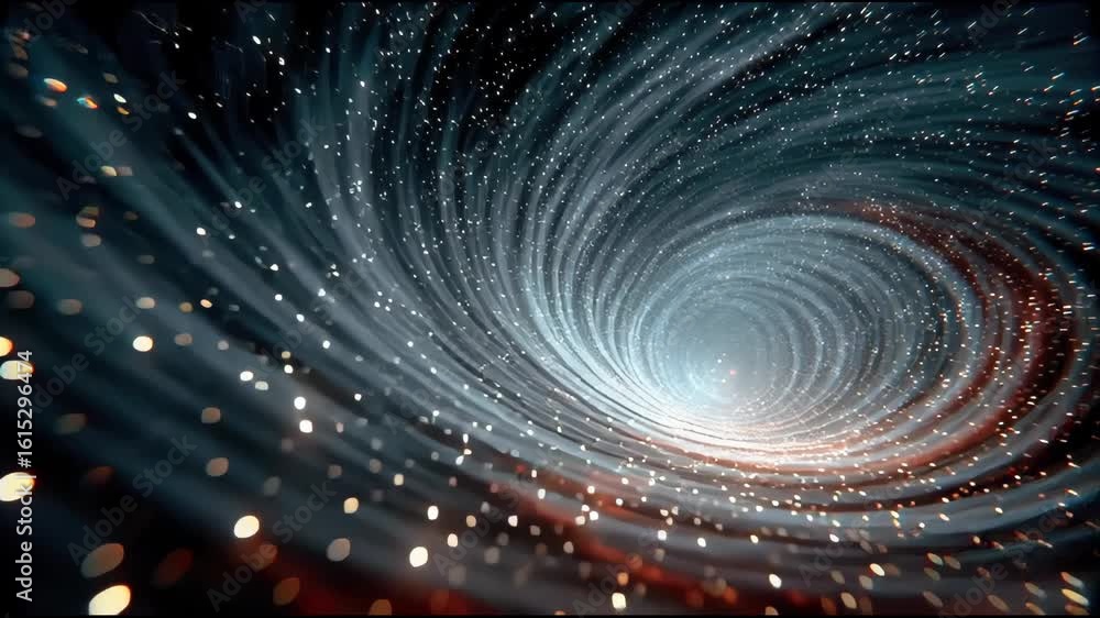 Poster a glowing tunnel of light particles and mist, forming a cosmic and ethereal gateway in a surreal env