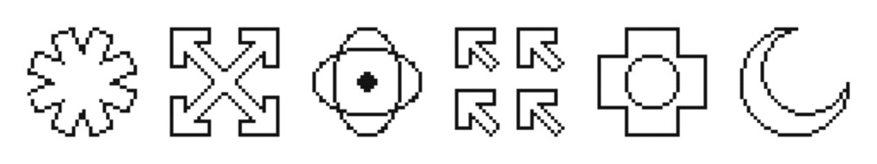 Abstract geometric forms. Brutalist shapes, trendy Y2K signs.