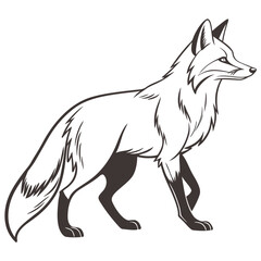 Fototapeta premium Wild animal vector illustration, a running fox and horse with a wolf silhouette