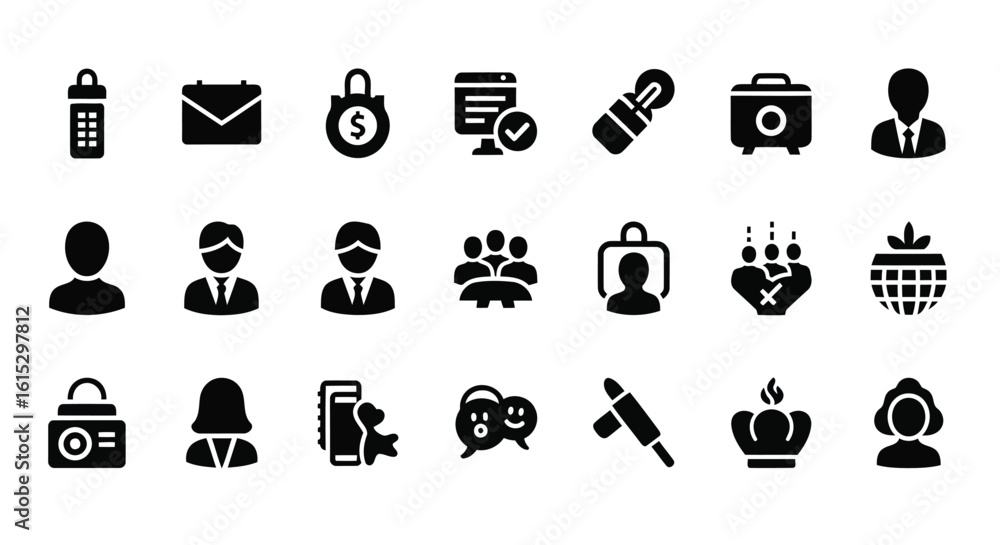 Poster vector art of a diverse collection of business and communication icons representing various professi