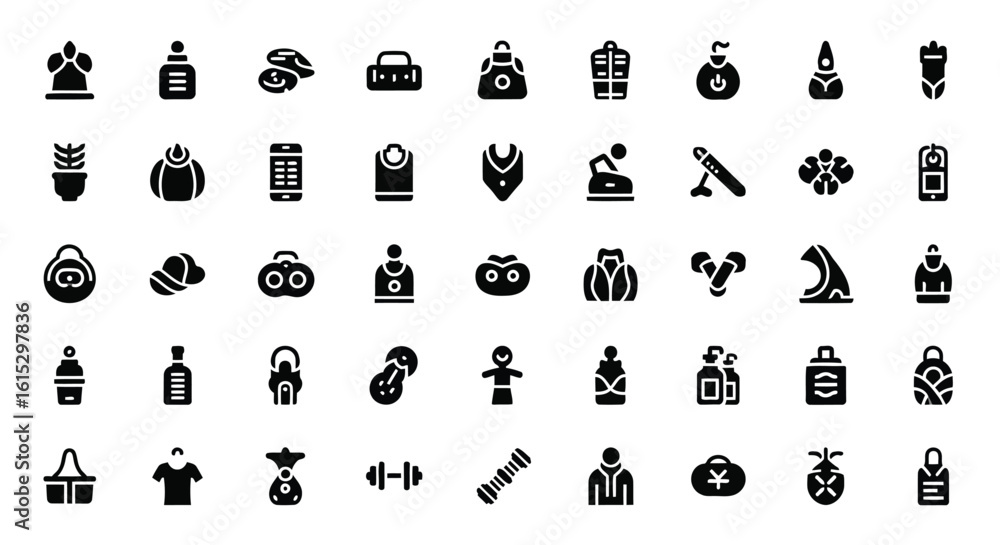 Poster vector art of a comprehensive set of minimalist black vector icons for diverse applications and crea