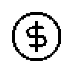 Obraz premium Coin pixel icon. Dollar coin. Pixel art.