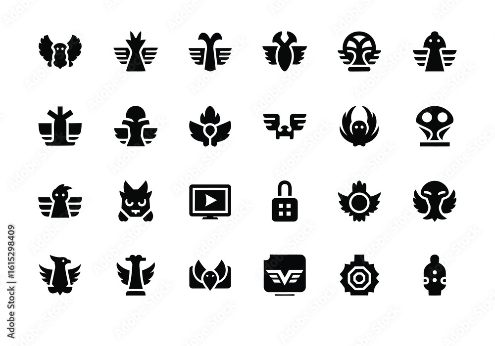 Poster vector art of a collection of various abstract vector icons and symbols for logo and graphic design 