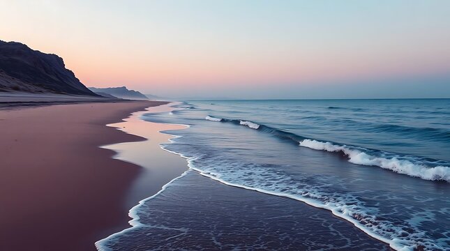 High-resolution stock photo a beach scene in rich burgundy and deep blue, commercial quality, sophisticated and elegant aesthetic, professional photography
